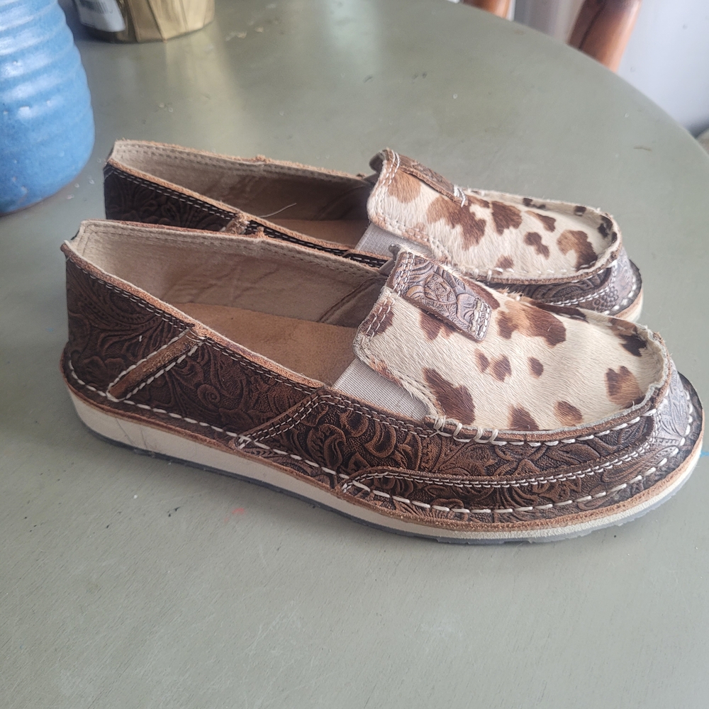 Ariat Brown and Cream Cowhide Leather Loafers